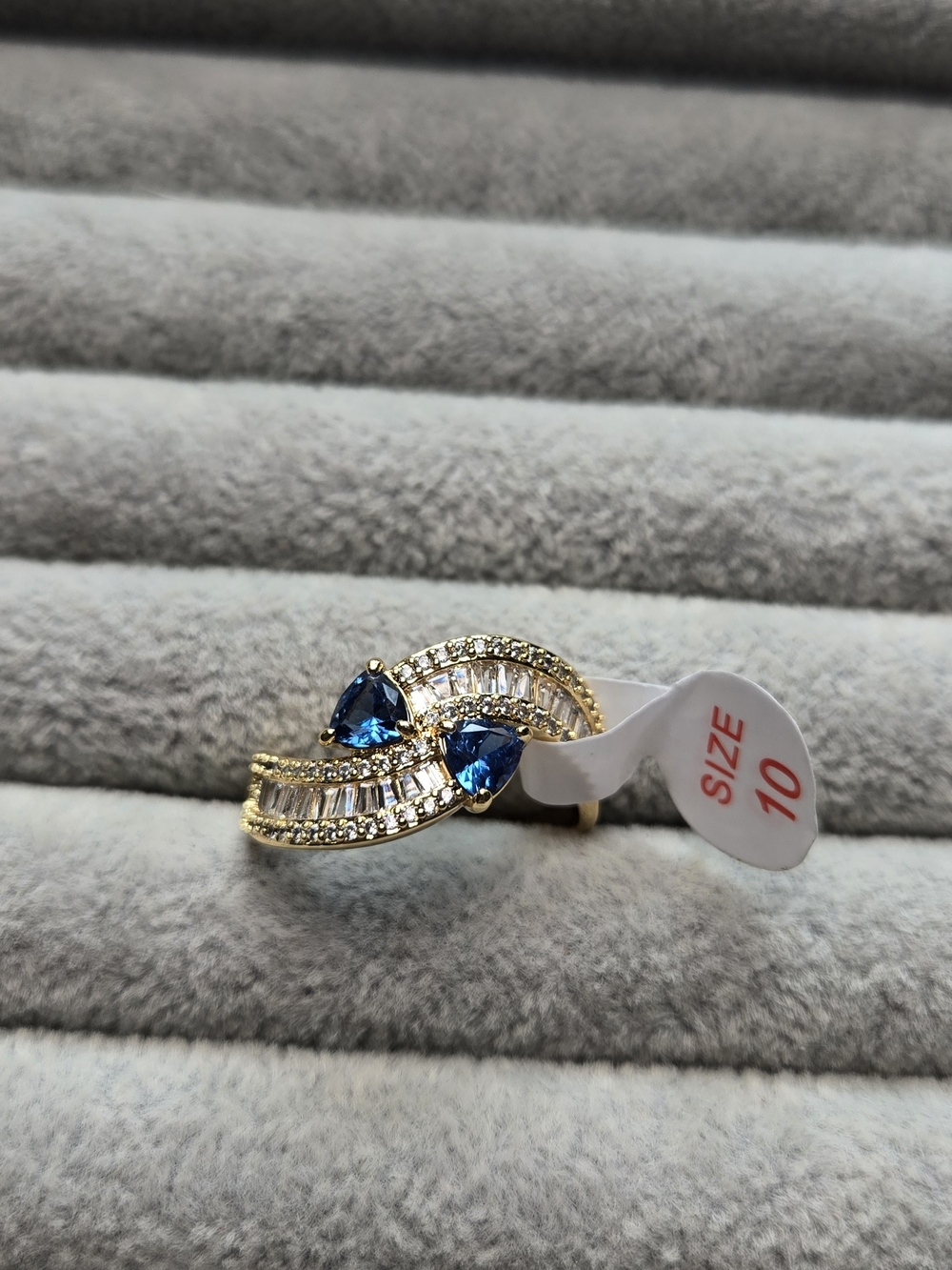 Size 10 Ring  "A Kiss Through Haze" Aqua Blue Spinel Gold Plated Bomb Party